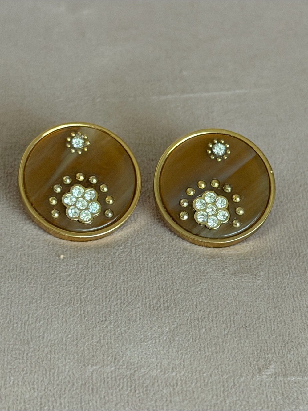 kate spade gold-tone brown round crystal stud earrings - Picture 3 of 11